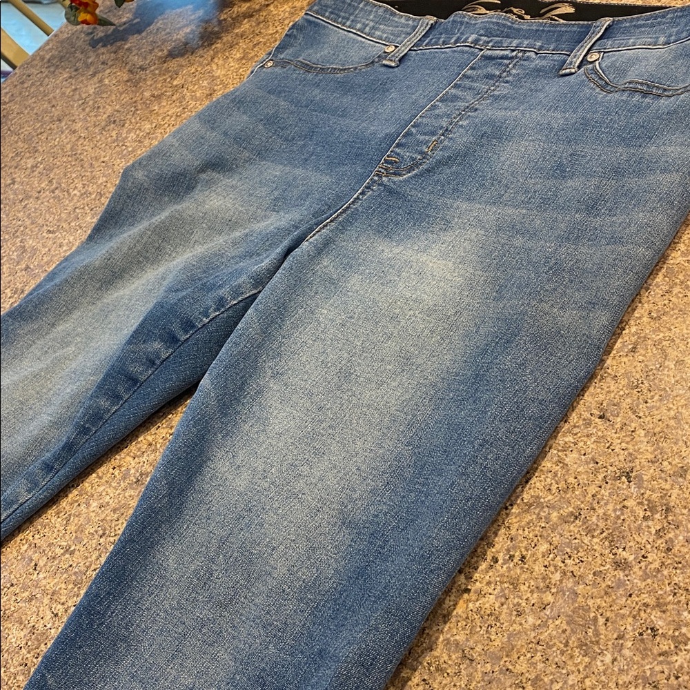 Seven7 Seamless Pull On Skinny Blue Jeans L/G MUSTY Faux Front Pockets No Zipper - Picture 13 of 16